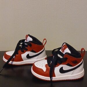 Kids' Red and White Air Jordan Nike Sneakers with Black Laces Size 5C
